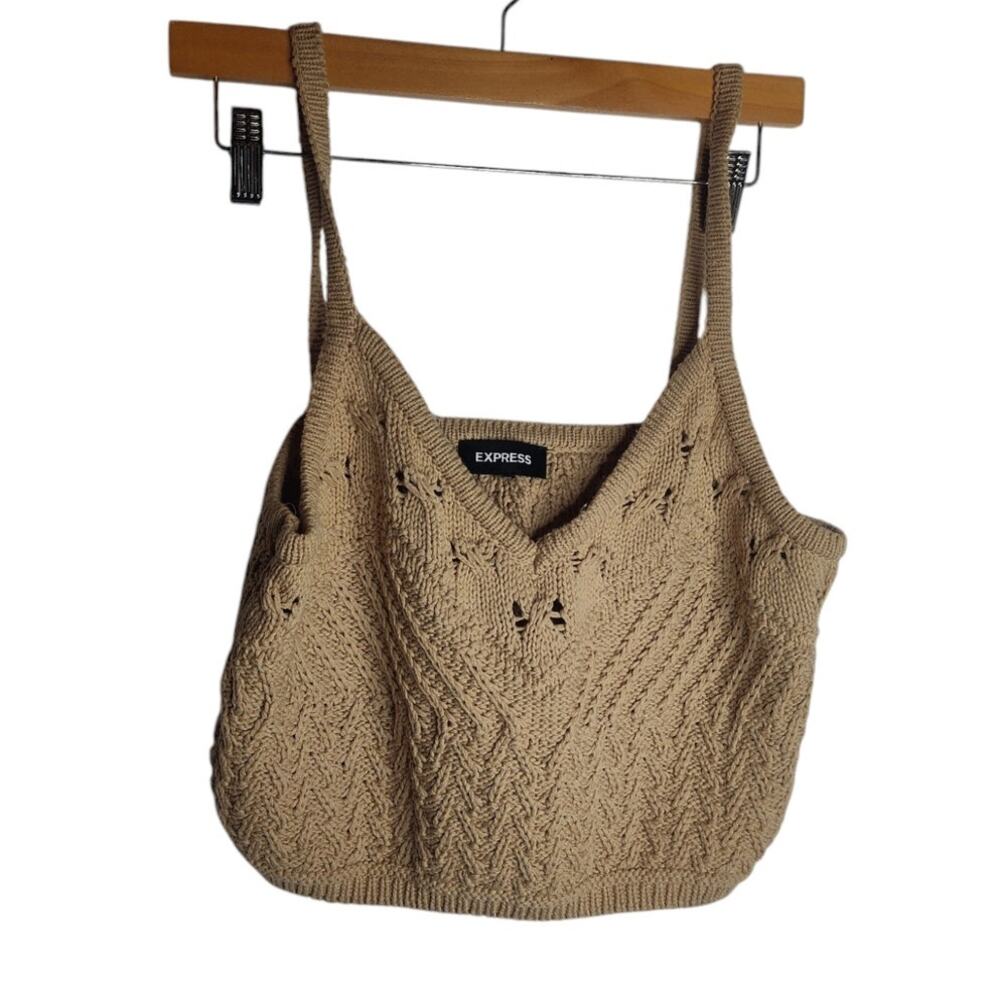 Express Tan Knit Crop Top Basketweave OS women's